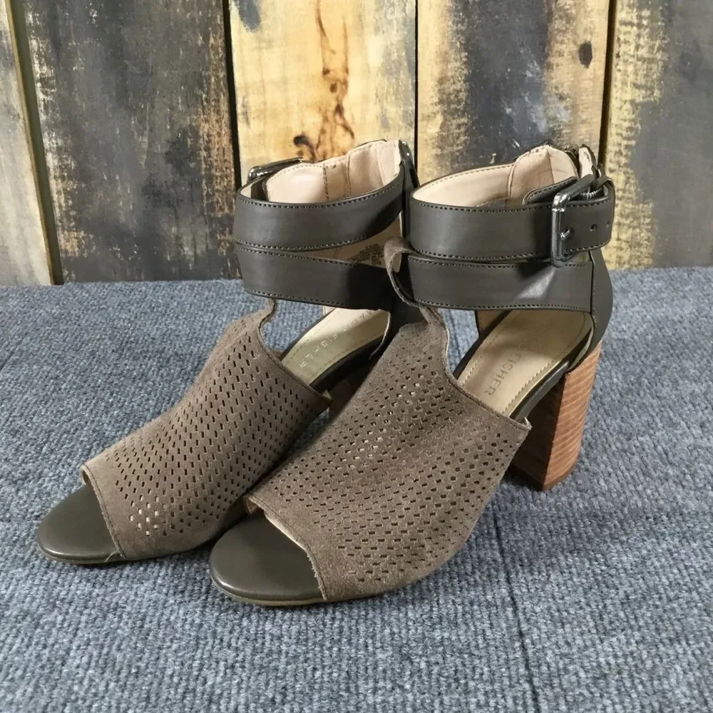 Marc Fisher Gabie ankle strap peep toe chunky heels leather size 6.5